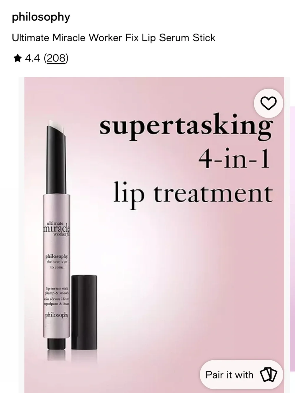 Philosophy Ultimate Miracle Worker Fix Lip Serum Stick — Light Pink